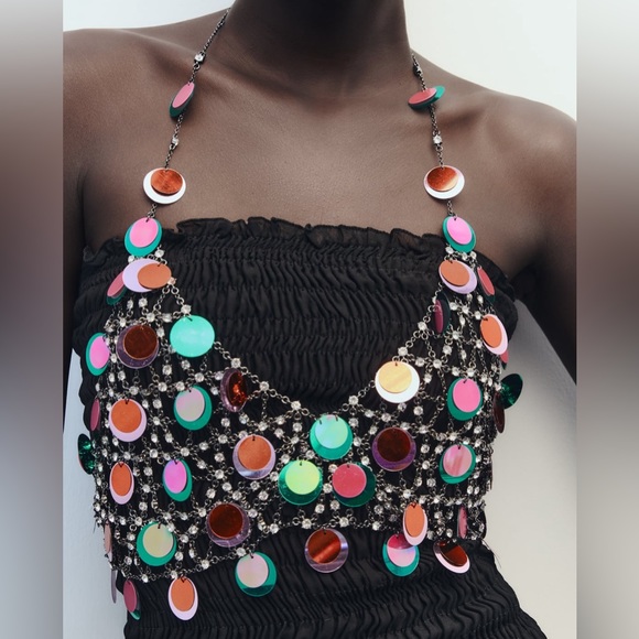 Multicoloured sequin rhinestone top - Picture 1 of 8